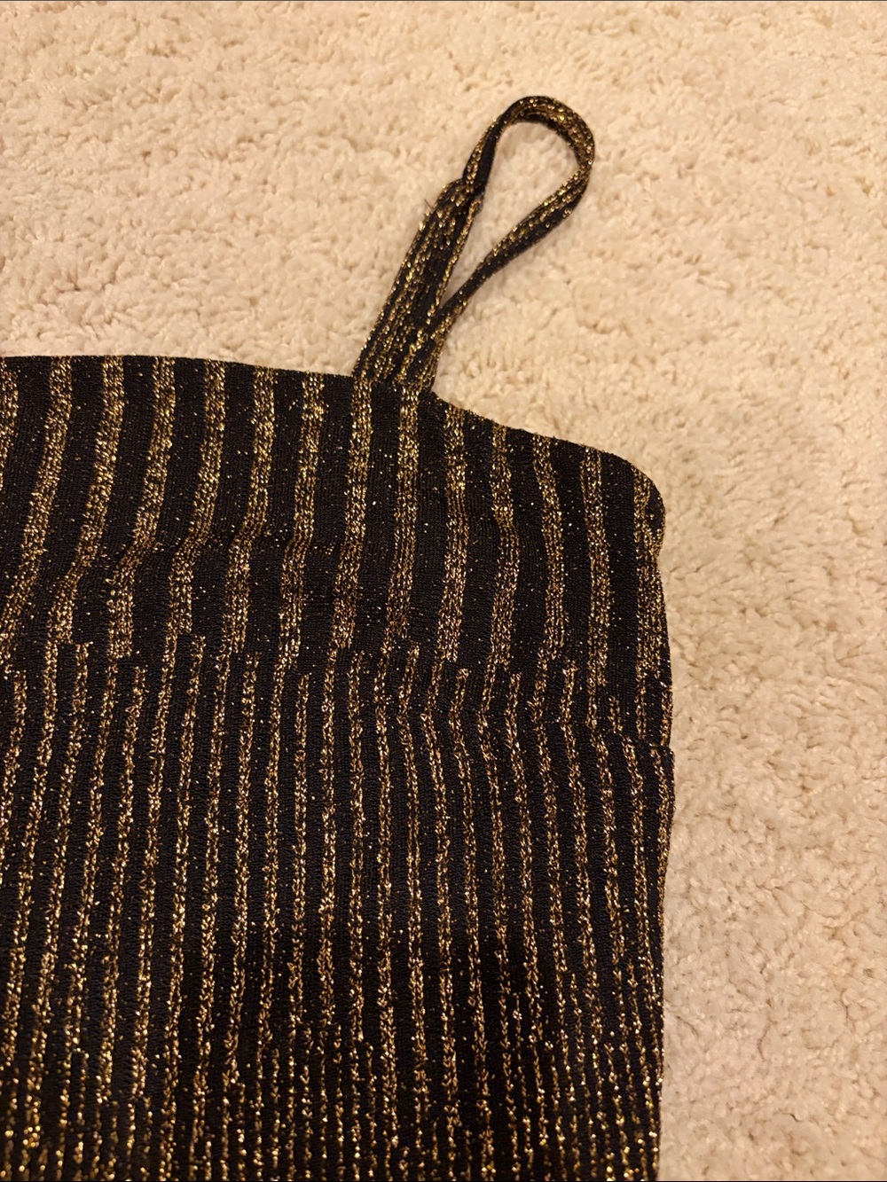mi ami Black and Gold Striped Mini Dress
